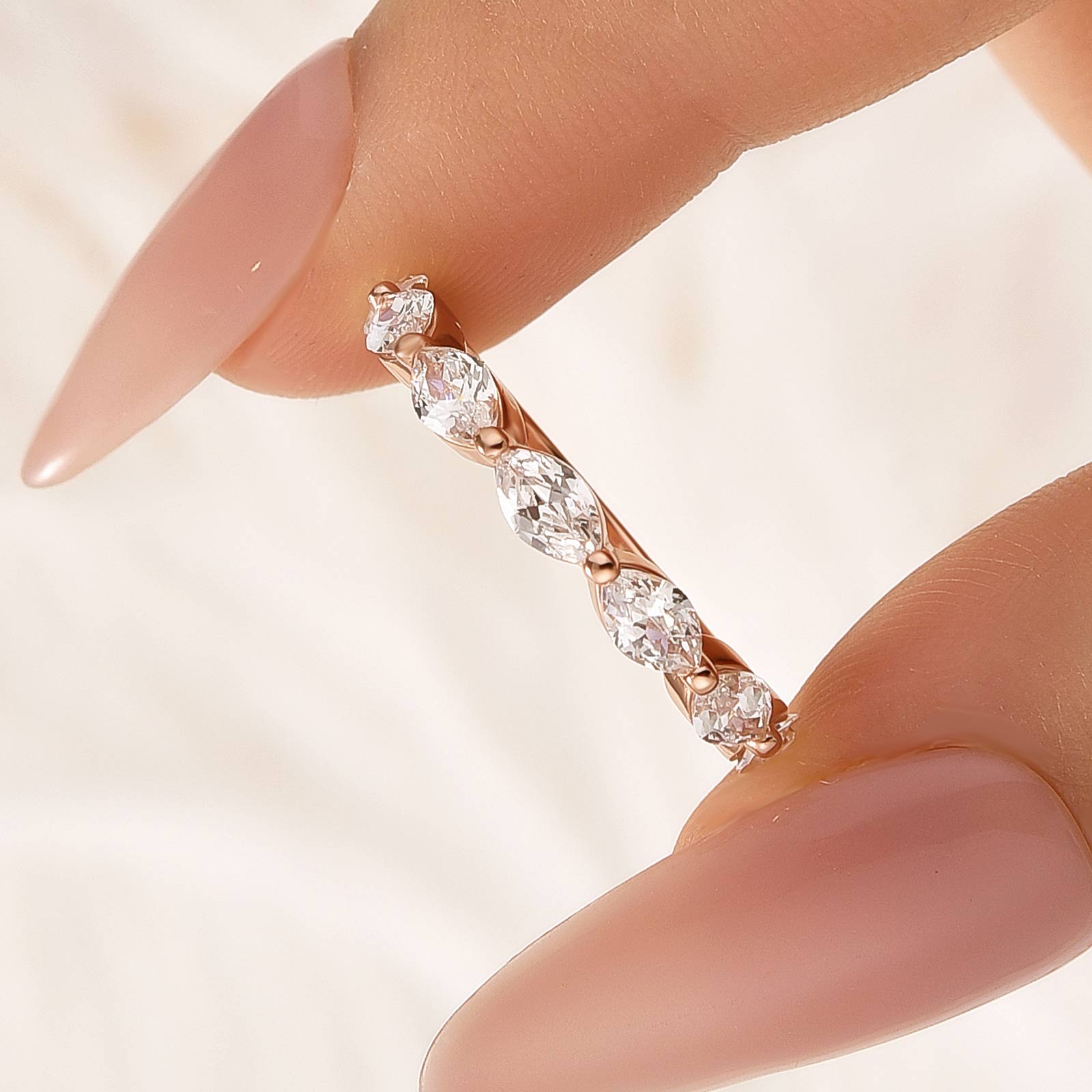 Moissanite 1.75CT Marquise Cut Stackable Half Eternity Ring in Sterling Silver