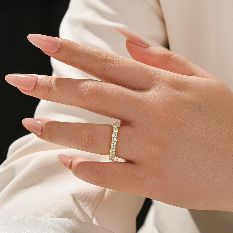 S925 Moissanite 2.5 Ct 18K Gold Plated Round Cut Women's Wedding Band Stackable Band