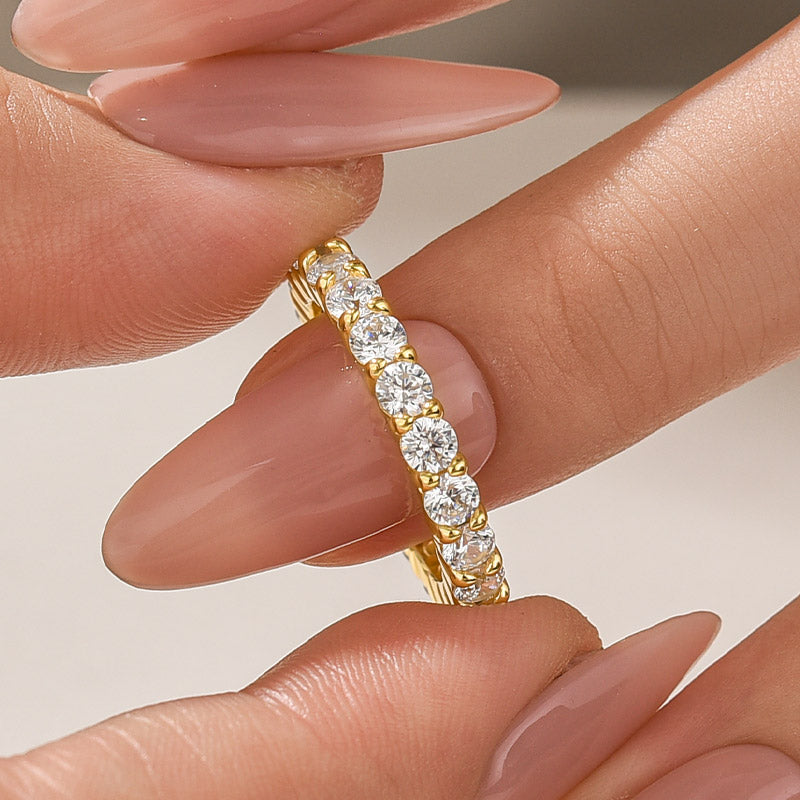S925 Moissanite 2.5 Ct 18K Gold Plated Round Cut Women's Wedding Band Stackable Band