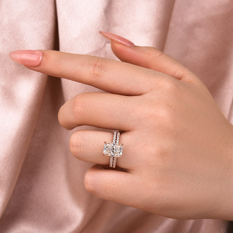 Gelovely Moissanite 3.5 Ct Radiant Cut Rose Gold Wedding Ring For Women