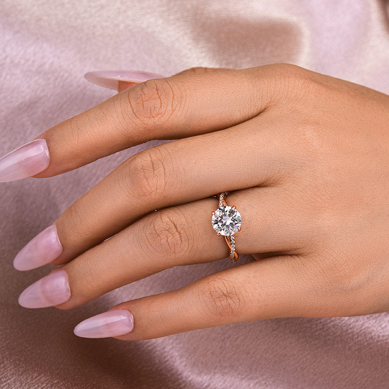 S925Moissanite 1.2ct~2.0ct Round Cut Twist Rose Gold Pave Promise Bridal Ring