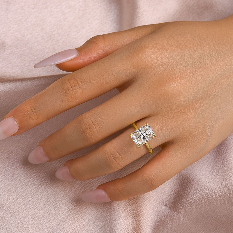 S925 Moissanite 3.5Ct～4.5 Ct Radiant Cut Yellow Gold Engagement Ring Everyday Wearable Ring