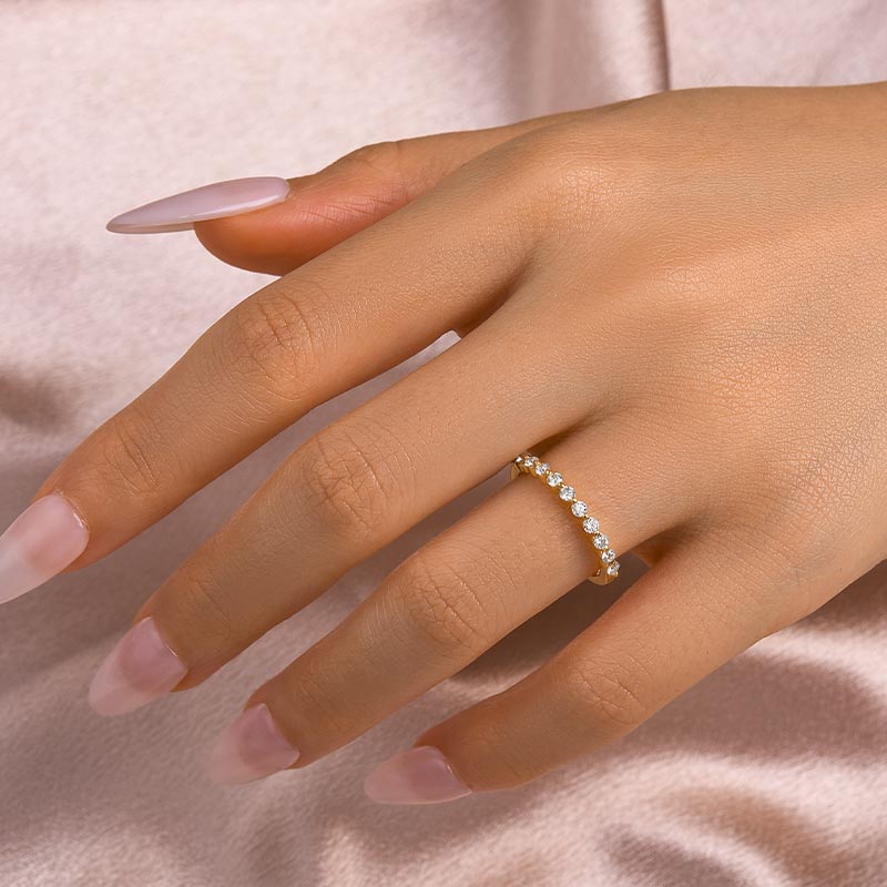 Gelovely Moissanite 0.4 Ct Yellow Gold Half Eternity Thin Women's Wedding Band