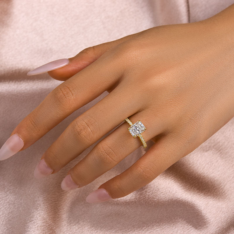 S925 Moissanite 2.0 Ct~3.5 Ct Radiant Cut 18K Gold Plated Engagement Ring Date Ring For Women