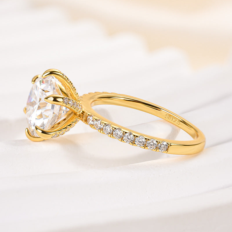 Gelovely Moissanite 3.0 Ct ~4.0 Ct Round Cut 6 Prong Yellow Gold Promise Ring