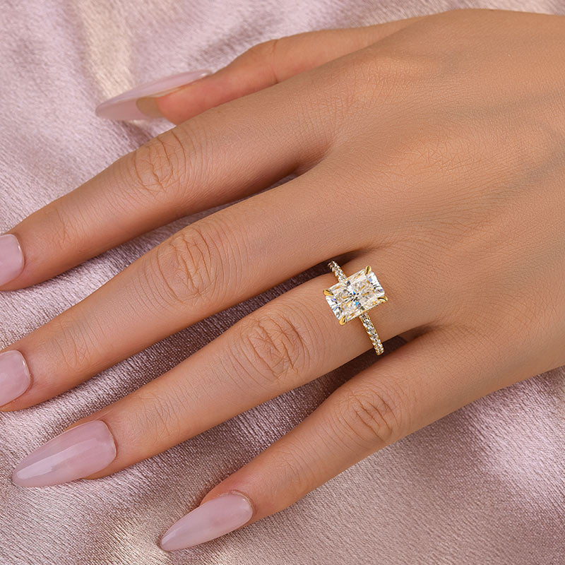 S925 Moissanite 2.0 Ct~3.5 Ct Radiant Cut 18K Gold Plated Engagement Ring Date Ring For Women