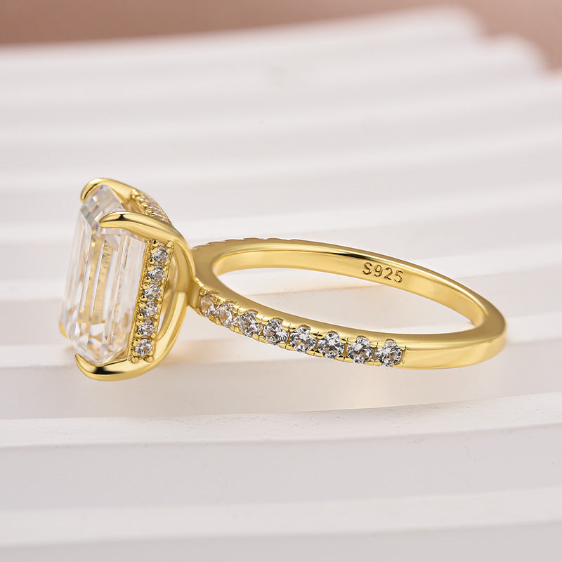 Gelovely Moissanite 3.5 Ct Emerald Cut Yellow Gold Engagement Ring For Women