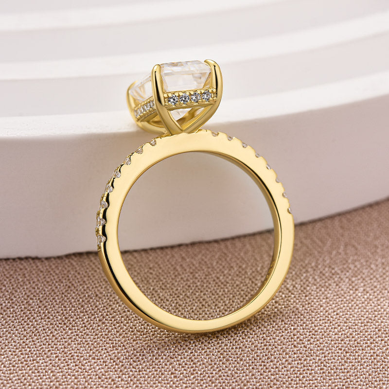 Gelovely Moissanite 3.5 Ct Emerald Cut Yellow Gold Engagement Ring For Women