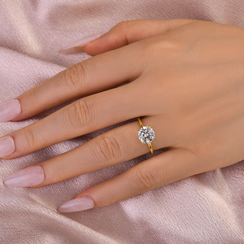 S925 Moissanite 2.0 Ct ~4.0Ct Round Cut Yellow Gold Promise Ring Solitaire Stackable Ring