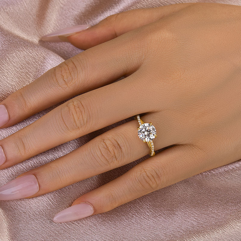 Moissanite 1.2 Ct~2.0 Ct Twist Yellow Gold Pave Promise Bridal Ring