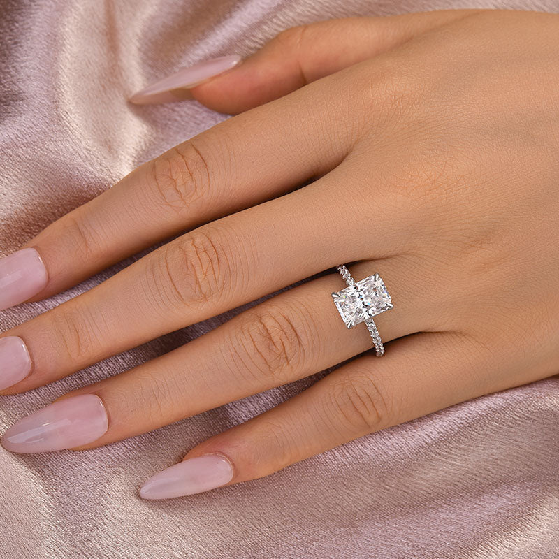 S925 Moissanite 2.0 Ct~3.5 Ct Radiant Cut White Gold Engagement Ring Travel Ring For Women