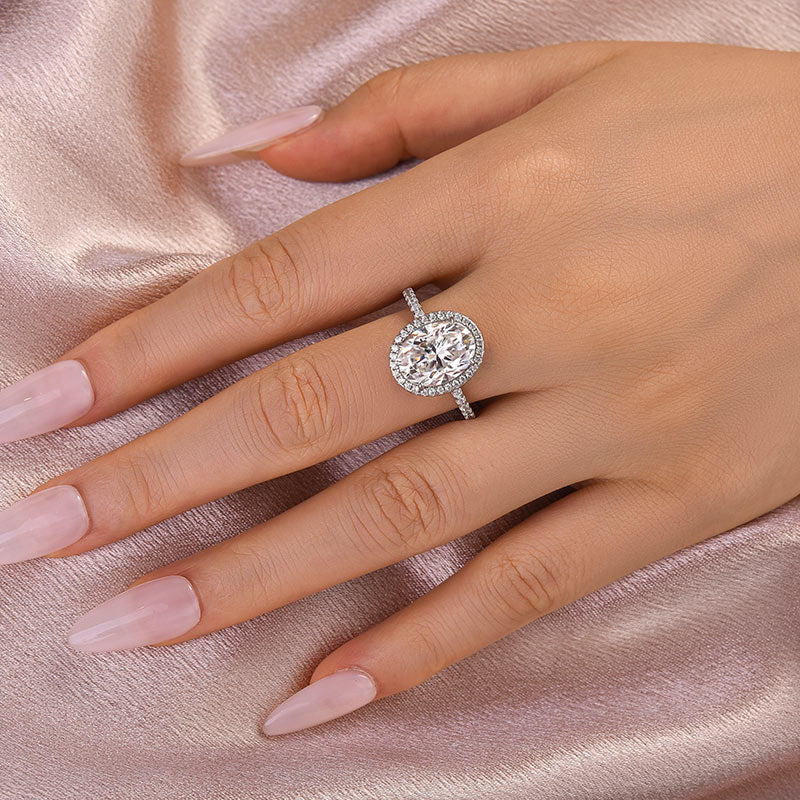 S925 Moissanite 4.5 Ct Oval White Gold Promise Ring