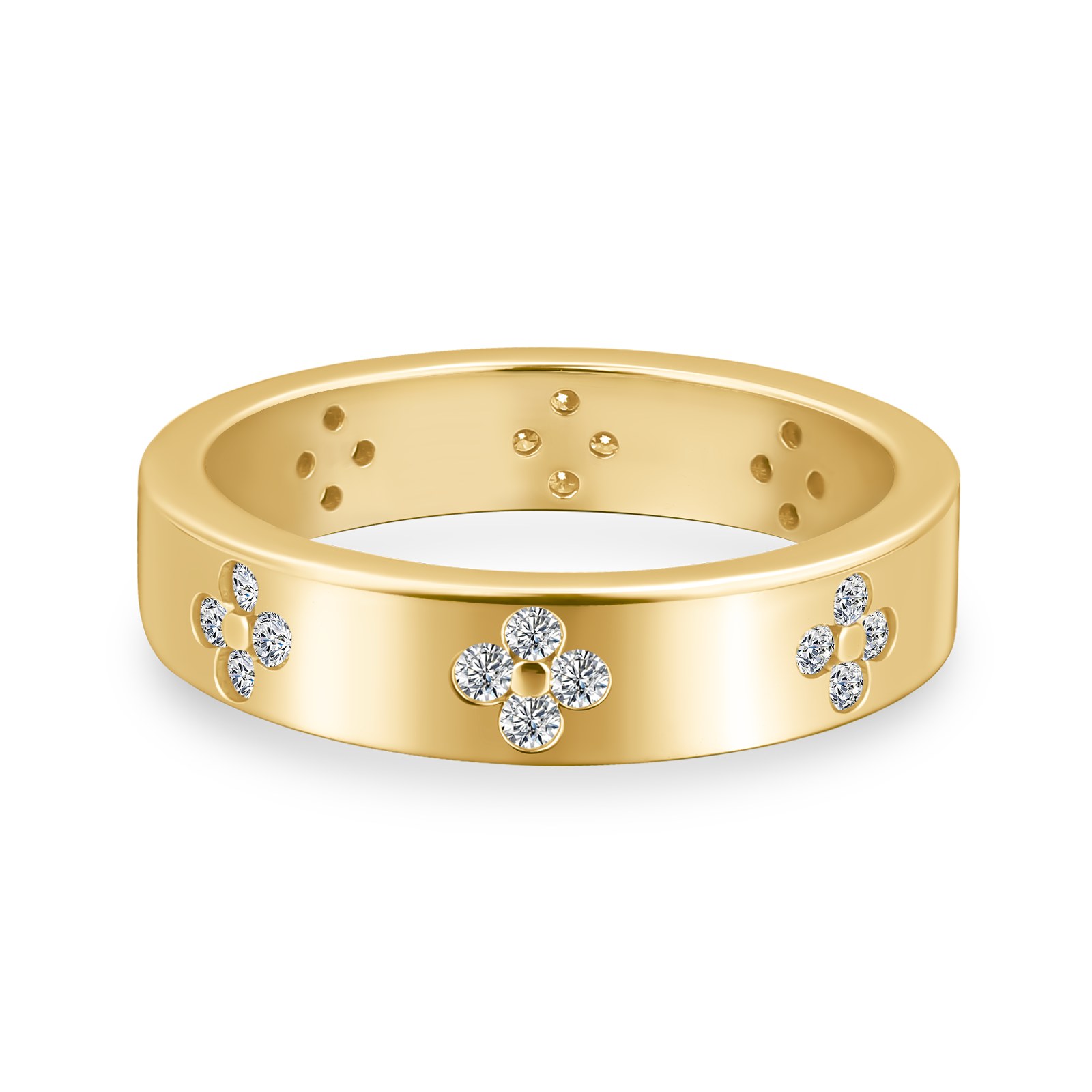 Gelovely Moissanite Yellow Gold Clover Wide Wedding Band