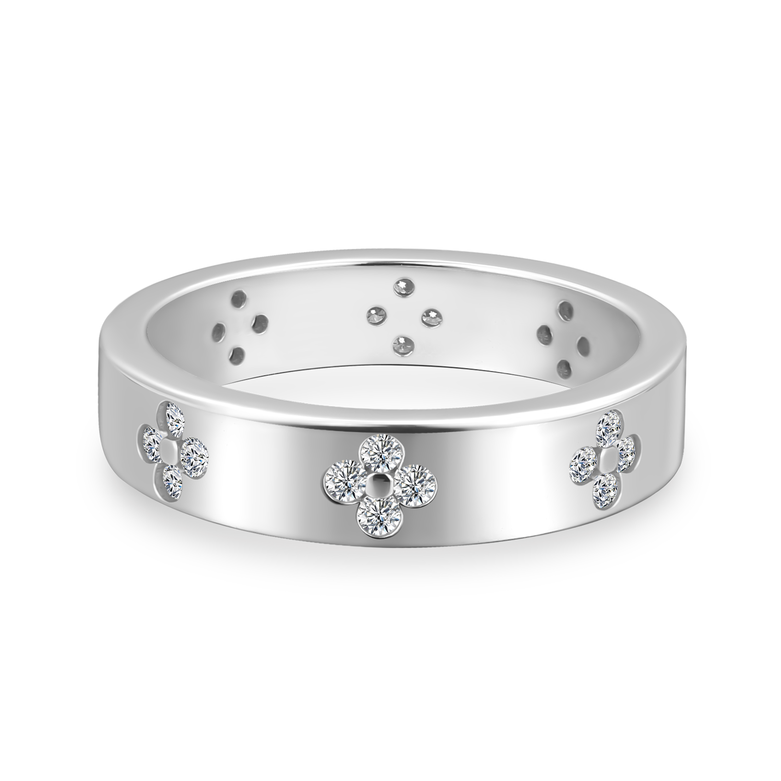 Gelovely Moissanite White Gold Clover Wide Wedding Band