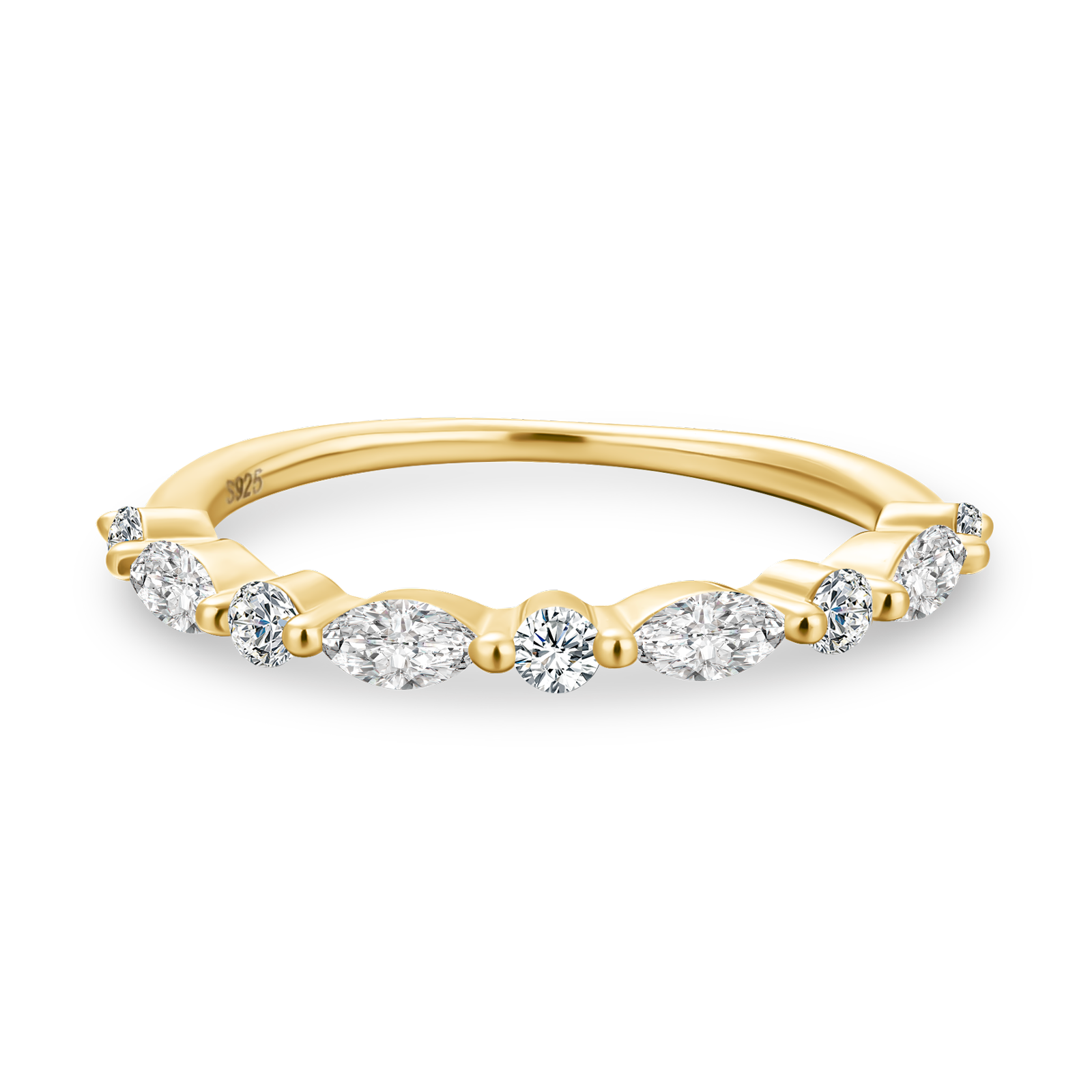 Gelovely Moissanite 0.55 Ct Marquise-Round Yellow Gold Wedding Band