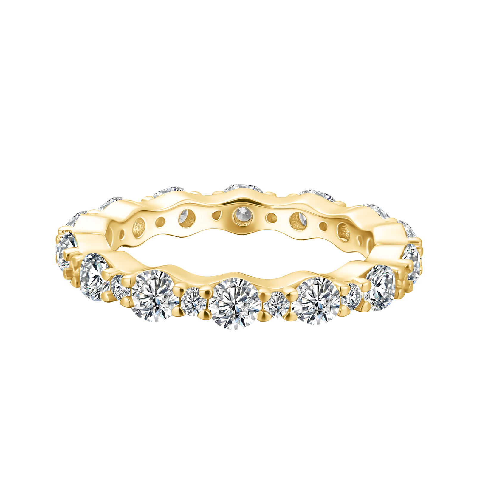 S925 Moissanite 1.5Ct Full Eternity Band 18K Yellow Gold Plated Wedding Band Everyday Wearable Ring