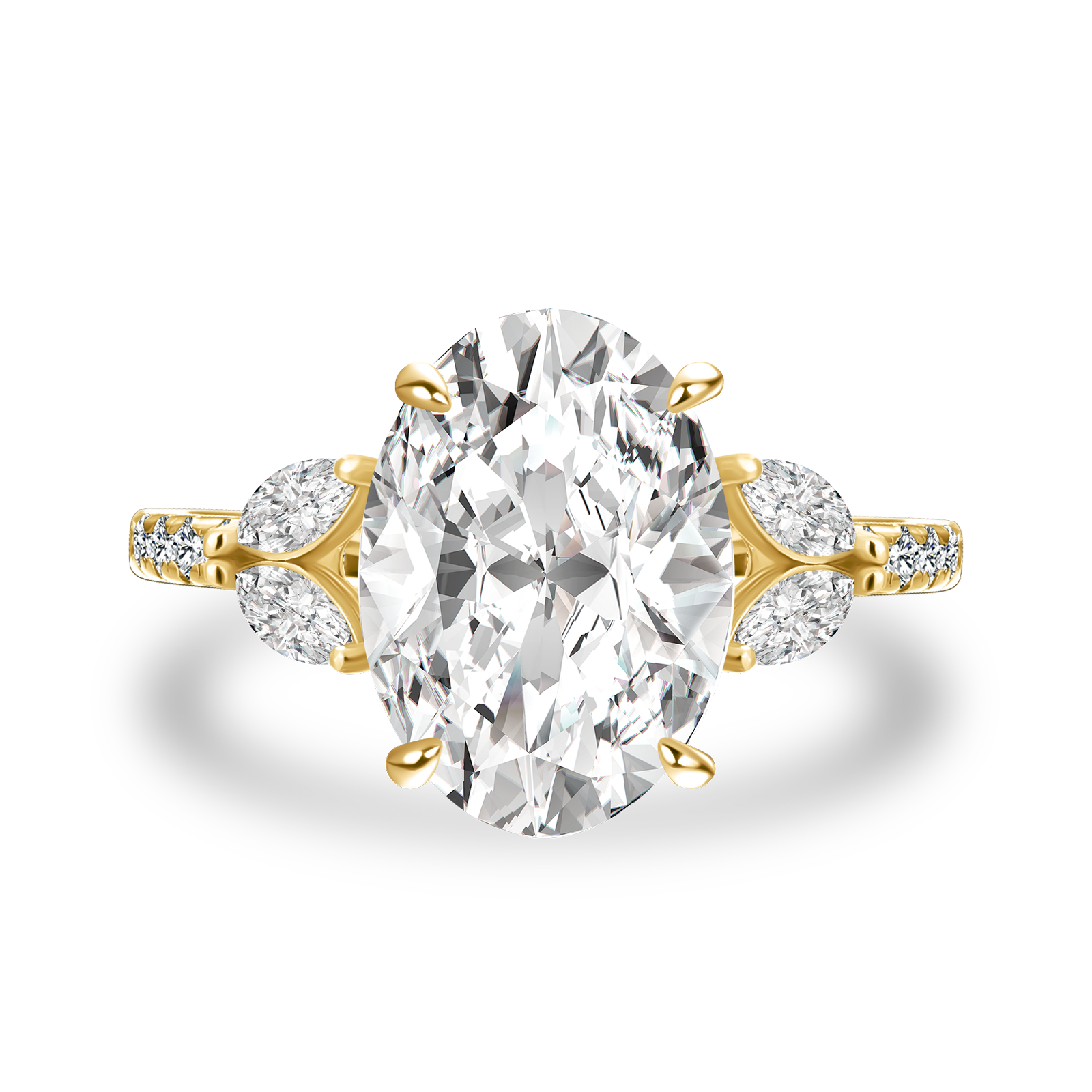 Gelovely Moissanite 4.0 Ct Oval and Angled Marquise Five Stone Engagement Ring