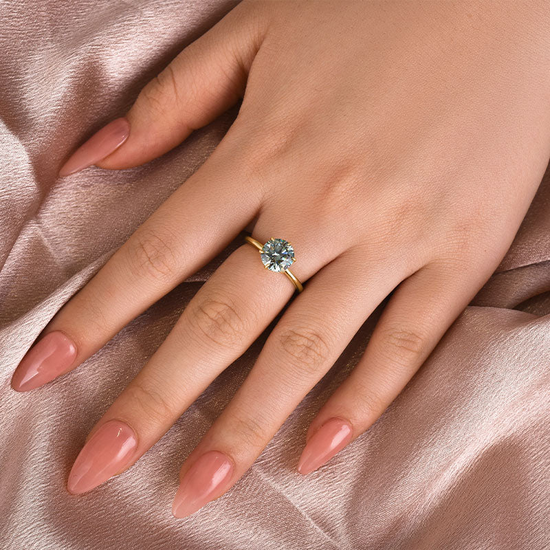 Gelovely Moissanite 2.0 Ct Round Cut Paraiba Tourmaline Engagement Ring