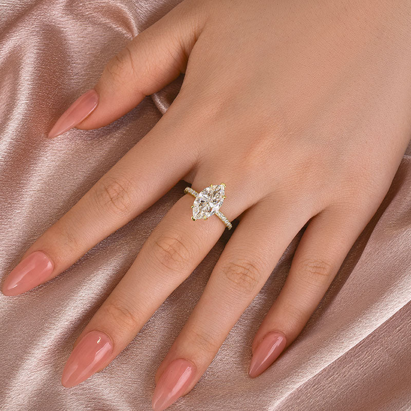 S925 Moissanite 4.0 Ct Marquise Cut 18K Gold Plated Half-Coverage Engagement Ring For Everyday Wear
