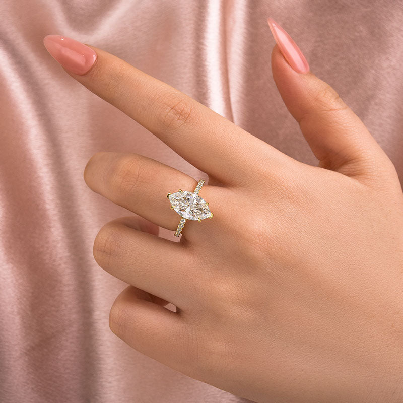 S925 Moissanite 4.0 Ct Marquise Cut 18K Gold Plated Half-Coverage Engagement Ring For Everyday Wear