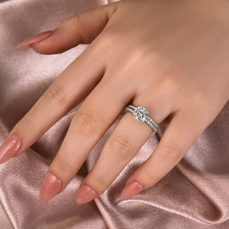 Gelovely Moissanite 2.0Ct Square Cushion Cut White Gold Wedding Ring For Women