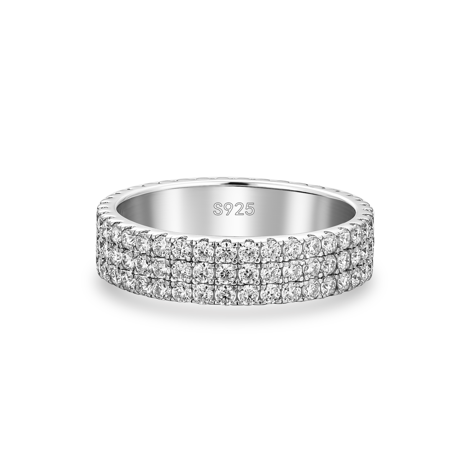 Moissanite 2.0Ct Classic Round Cut Wide Wedding Band In Sterling Silver