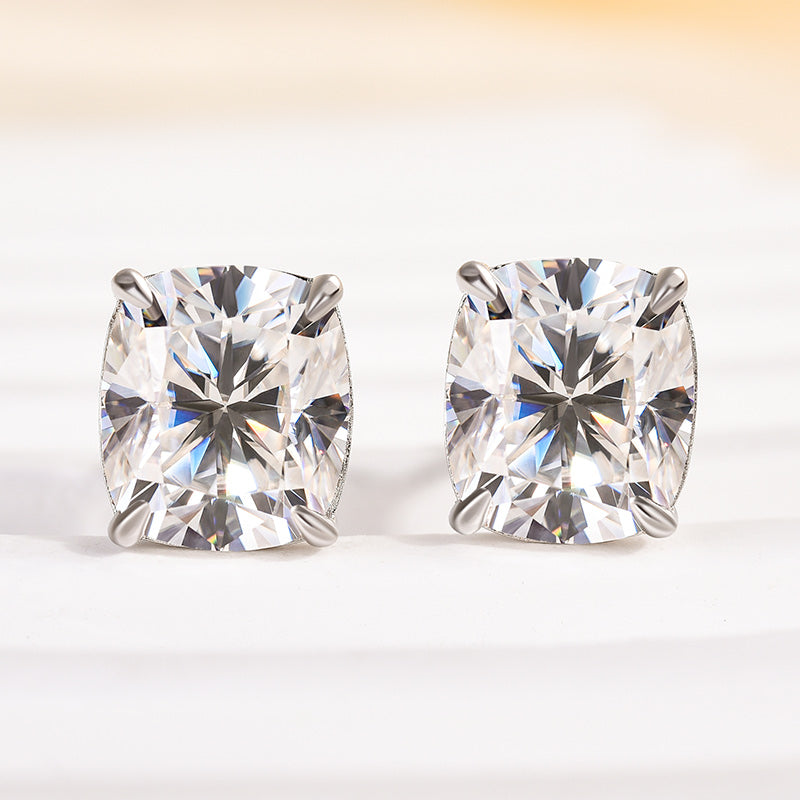 Gelovely Moissanite 2.0 Ct Diamond White Gold 4 Prong Cushion Stud Earrings