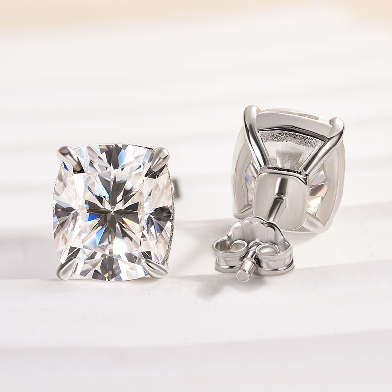 Gelovely Moissanite 2.0 Ct Diamond White Gold 4 Prong Cushion Stud Earrings