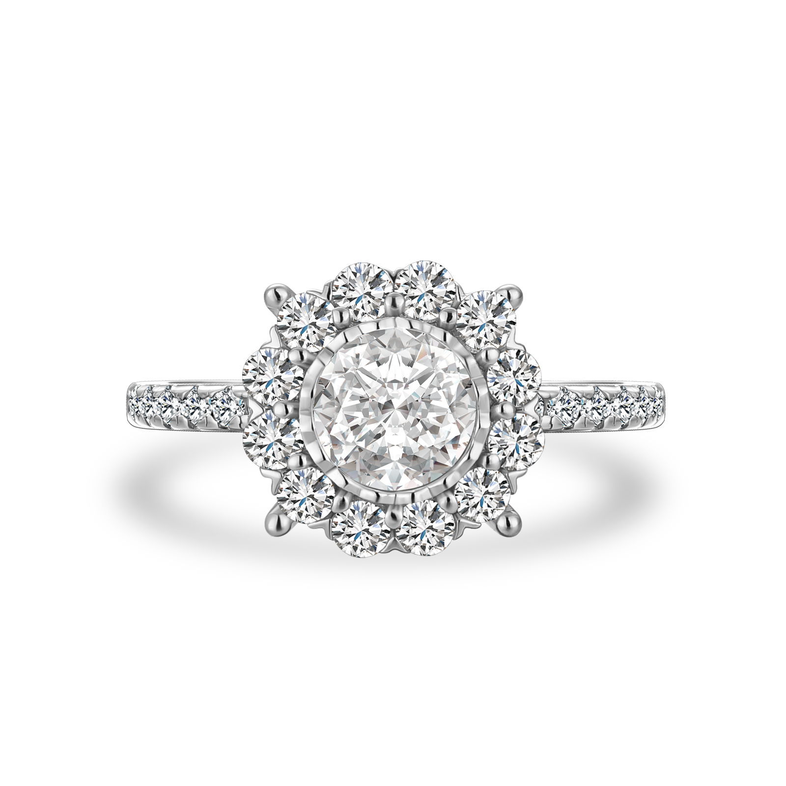 Moissanite 1.2Ct Halo Round Cut White Gold Engagement Ring