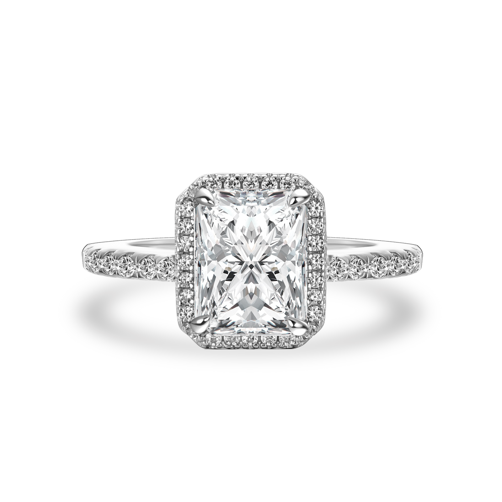 Gelovely Moissanite 3.0 Ct Halo Radiant Cut White Gold Engagement Ring