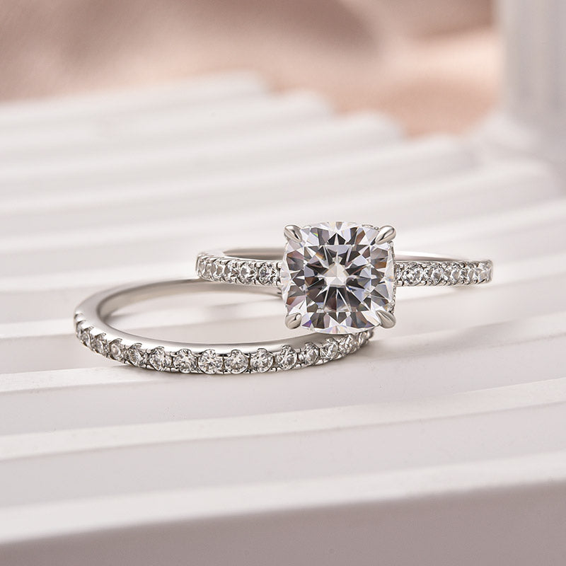 Gelovely Moissanite 2.0Ct Square Cushion Cut White Gold Wedding Ring For Women