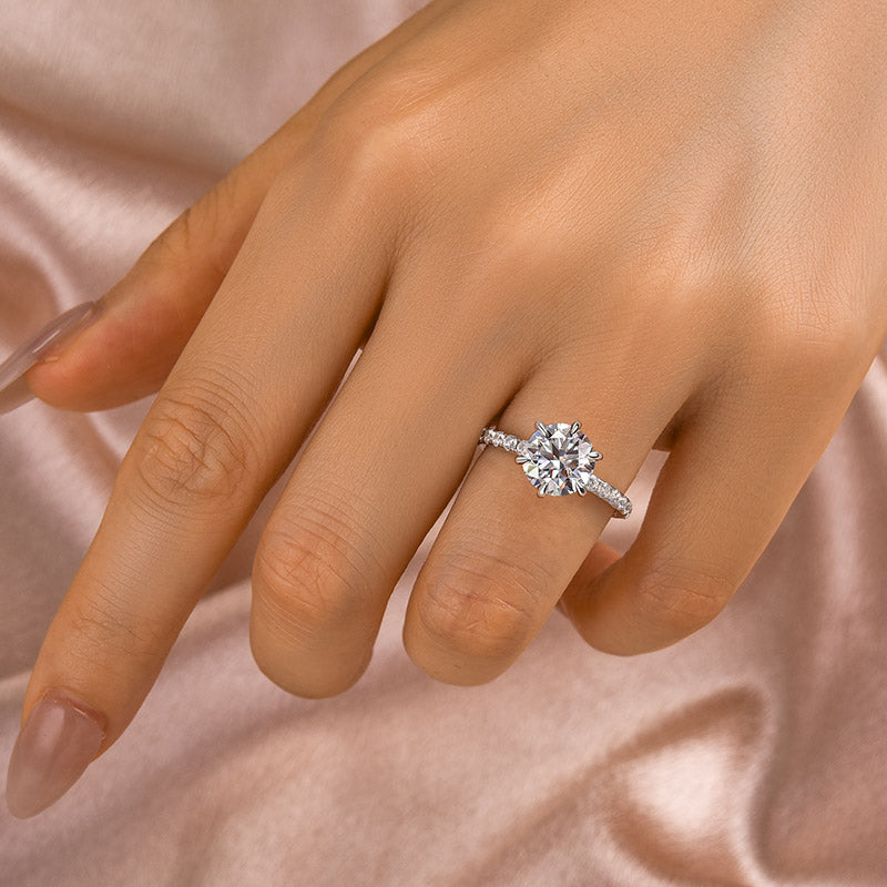 S925 Moissanite 2.0 Ct  Hidden Halo Round Cut White Gold Engagement Ring