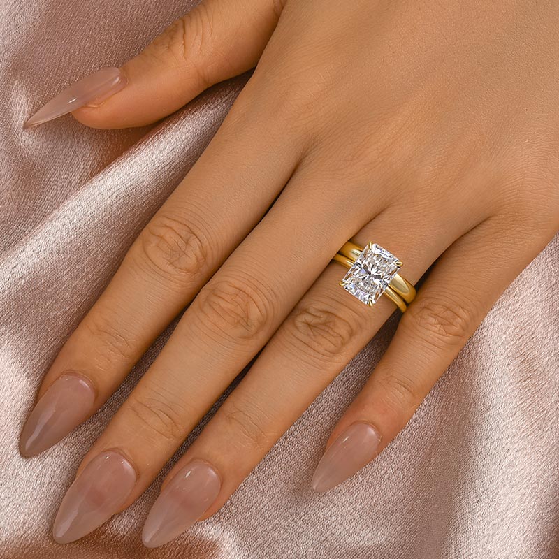 S925 Moissanite 4.5 Ct Radiant Cut Yellow Gold Wedding Ring Set with Wide Band