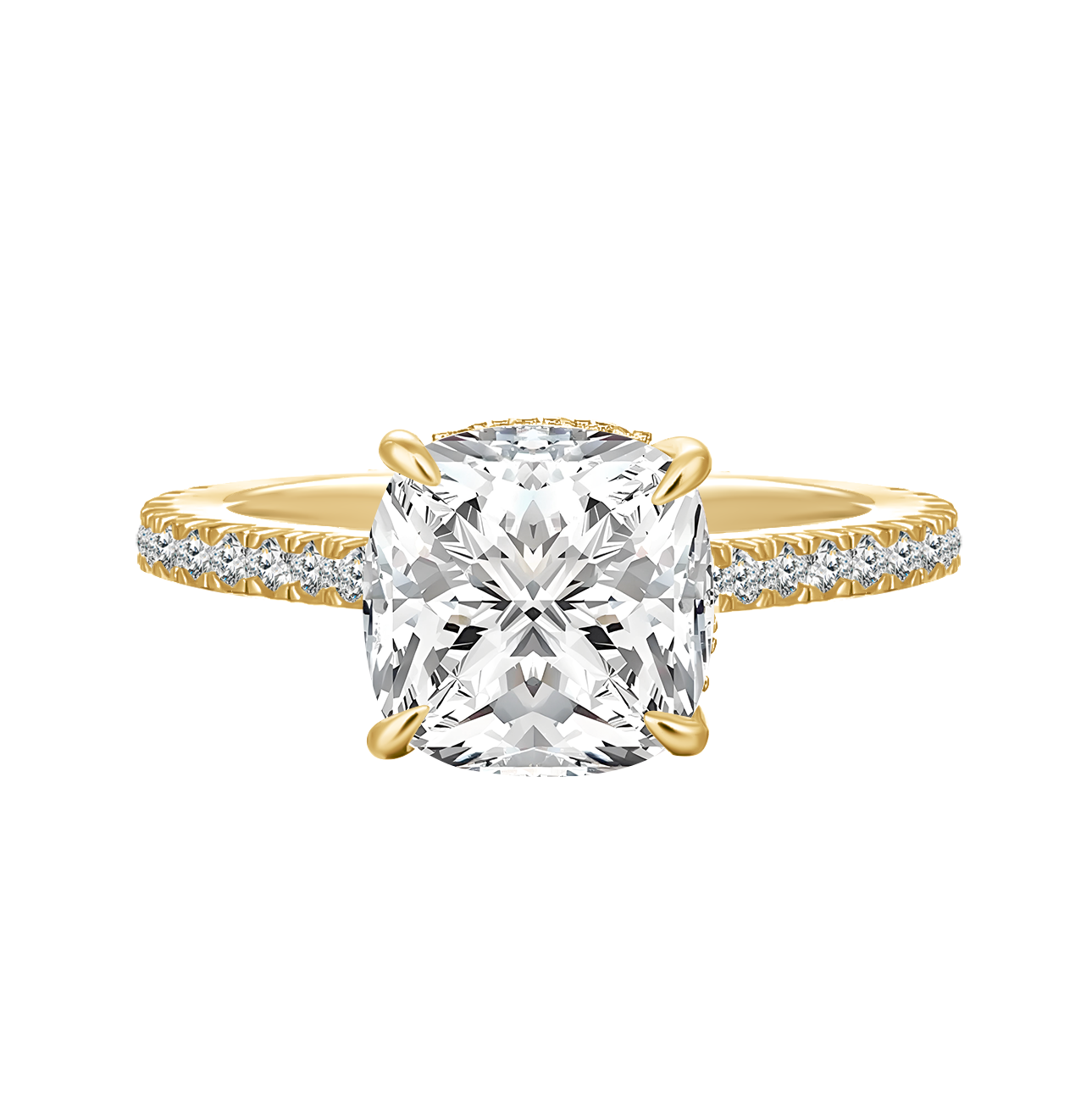 Gelovely Moissanite 2.0 Ct～2.5 Ct Square Cushion Yellow Gold Promise Ring
