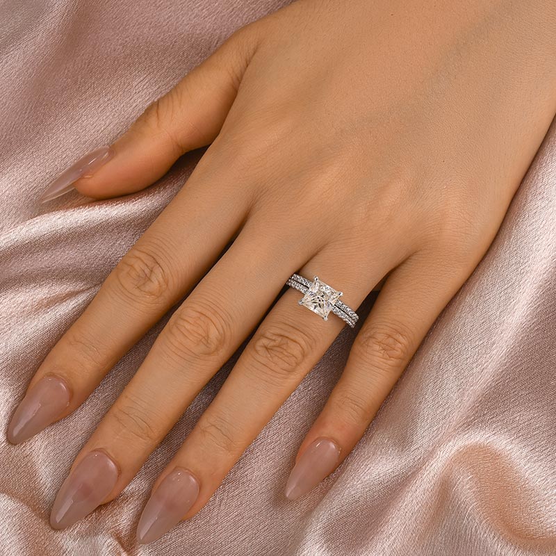 S925 Moissanite 2.0 Ct Princess Cut Wedding Ring Set For Women