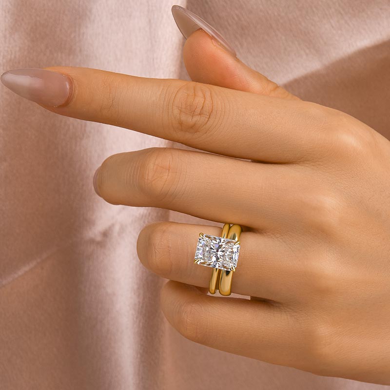 S925 Moissanite 4.5 Ct Radiant Cut Yellow Gold Wedding Ring Set with Wide Band
