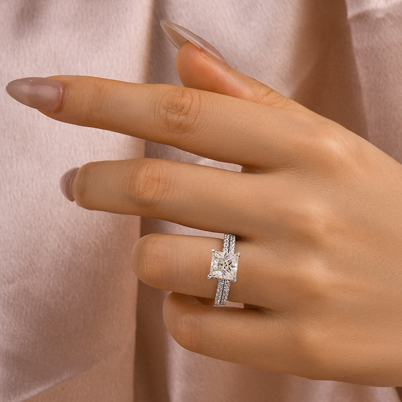 S925 Moissanite 2.0 Ct Princess Cut Wedding Ring Set For Women