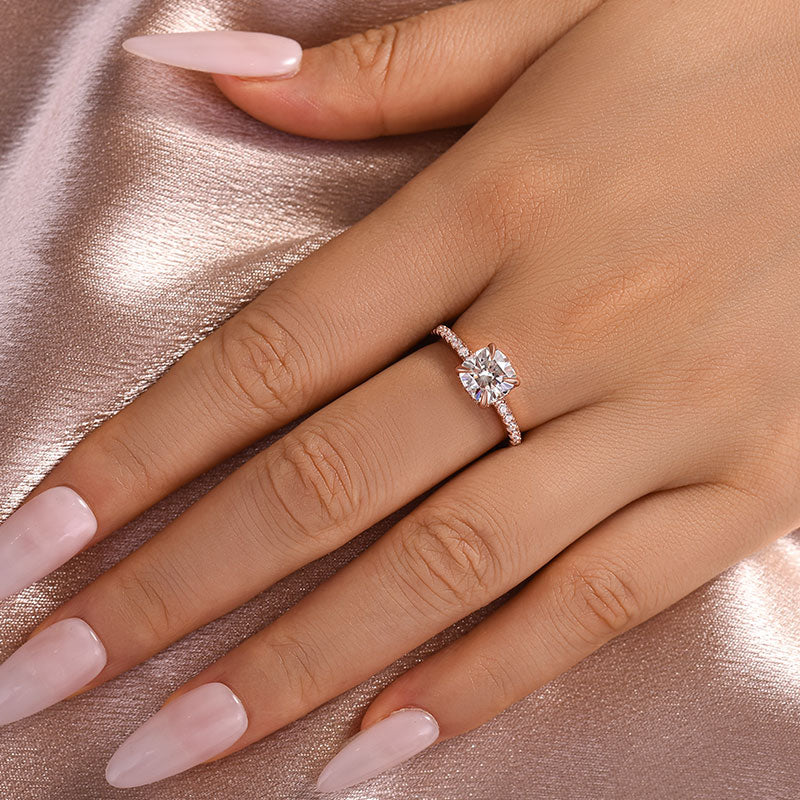 S925 Moissanite 2.0 Ct Square Cushion Rose Gold Bridal Ring