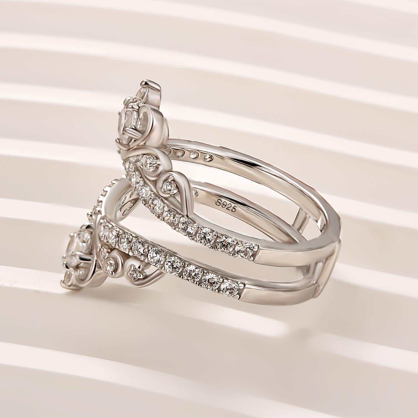 Moissanite Crown Shaped Insert Wedding Band Engagament Ring Enhancer In Sterling Silver