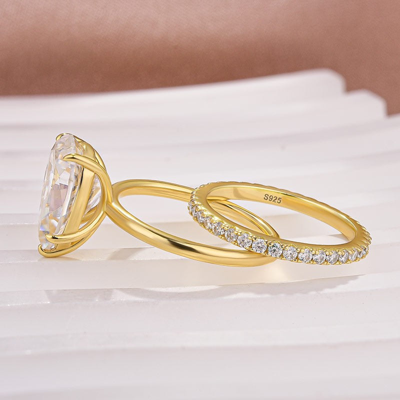 S925 Moissanite Solitaire 4.0Ct Pear Cut Yellow Gold Women's Wedding Ring Set