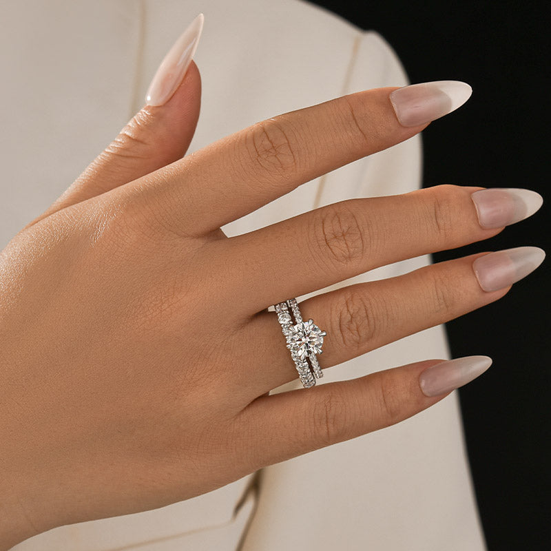 Moissanite 2.0Ct~4.0Ct Round Cut White Gold Wedding Ring Set