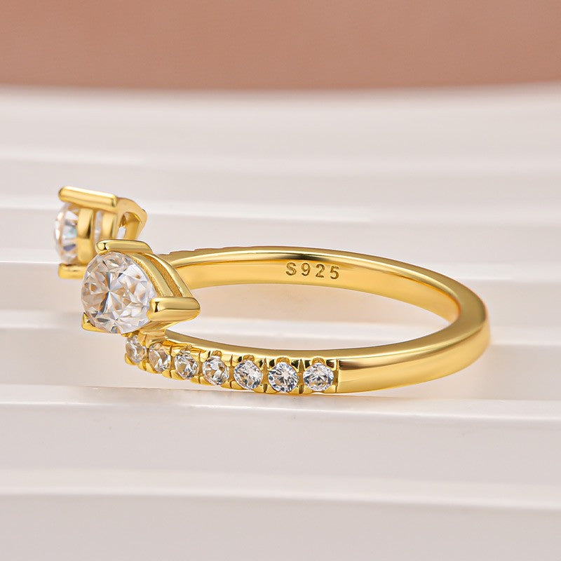 S925 Moissanite 1.0Ct Pear Cut Gold Plated Open Wedding Band In Sterling Silver