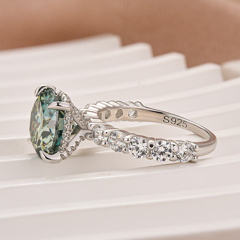 Moissanite 4.0Ct Turquoise Round Cut White Gold Engagement Ring