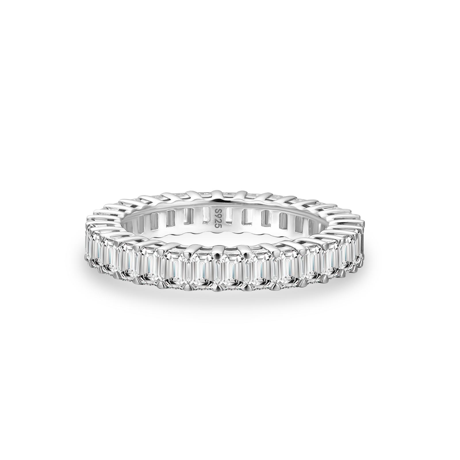 S925 Moissanite 2.5 Ct Emerald Cut Eternity White Gold Wedding Band Stackable Travel Ring