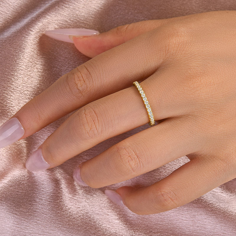 S925 Moissanite 0.5 Ct Yellow Gold  Full Eternity Thin Wedding Band For Women