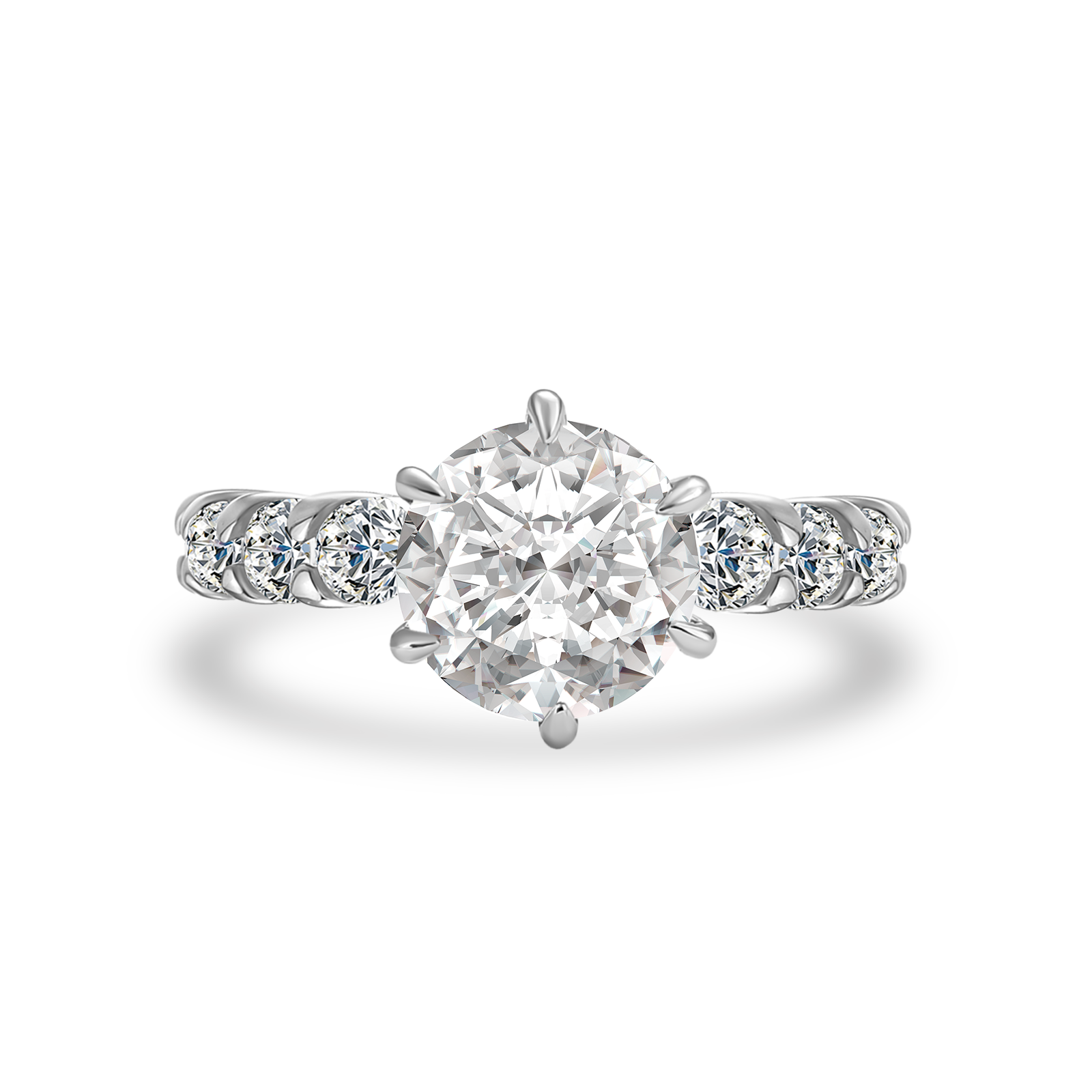 Moissanite 2.0 Ct 6 Prong Round Cut White Gold Engagement Ring