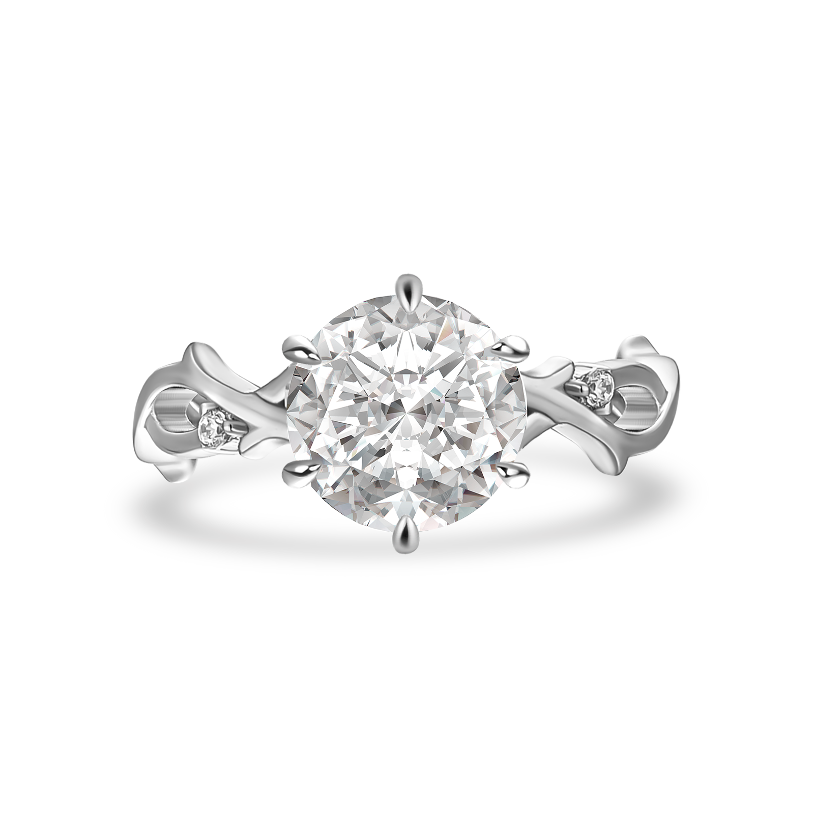 Moissanite 2.0 Ct Twig 6 Prong Round Cut Twist White Gold Engagement Ring