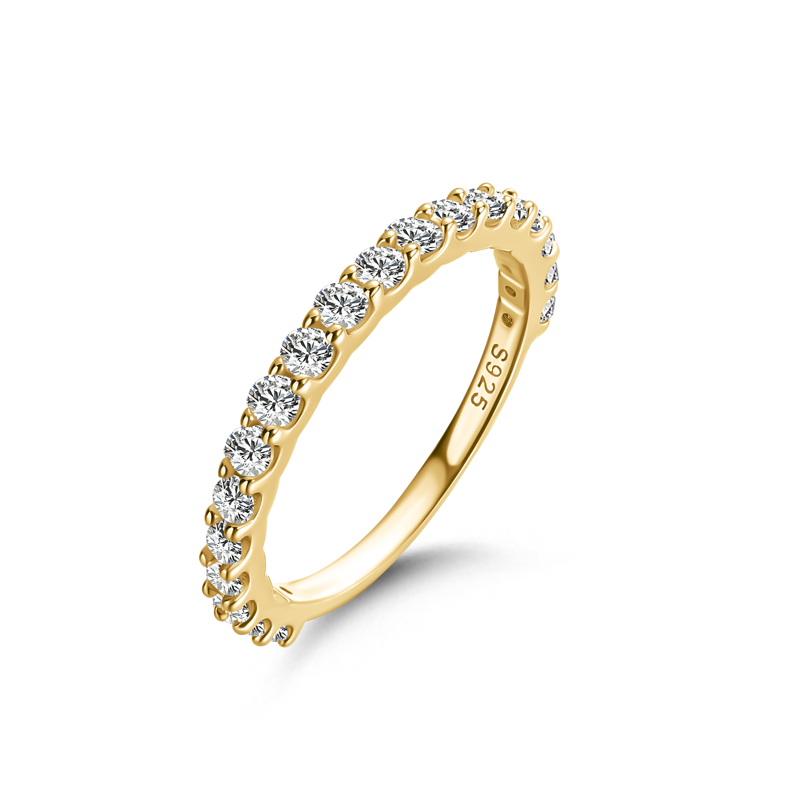 Moissanite 0.6Ct Classic Round Cut Half Yellow Gold Wedding Band In Sterling Silver