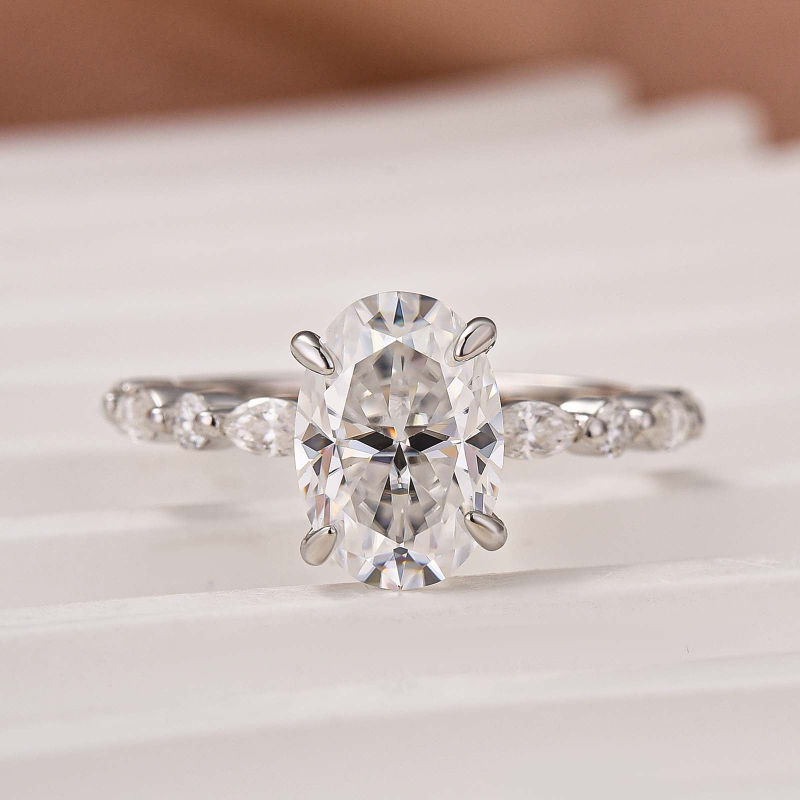 Moissanite 2.5CT Oval Cut Side Stone Milestone Engagement Ring For Women