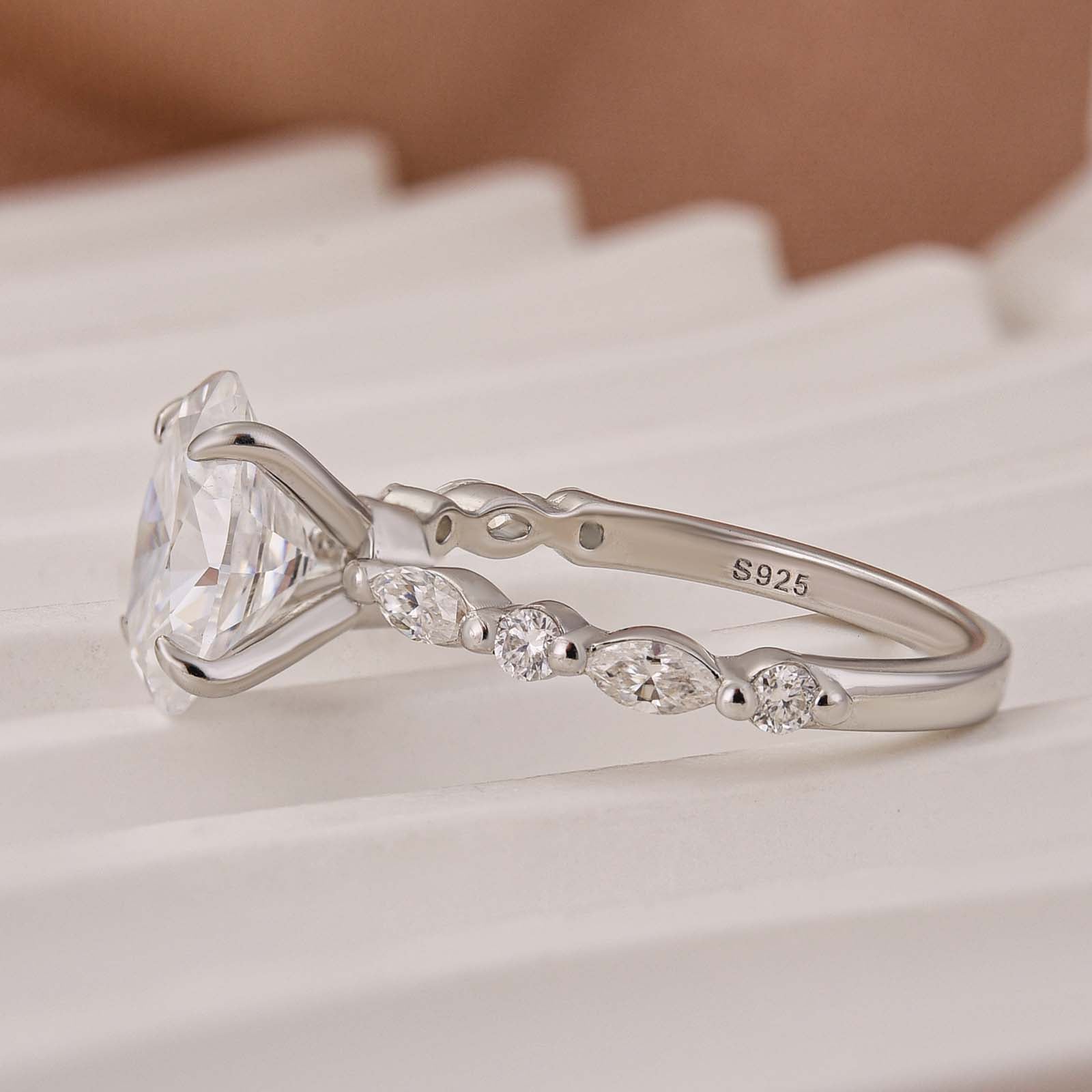 Moissanite 2.5CT Oval Cut Side Stone Milestone Engagement Ring For Women